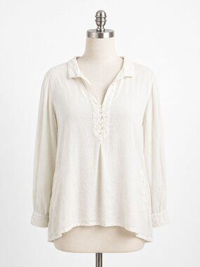 J.Jill Love Linen White 100% Linen Tunic Shirt Women's Large Relaxed Fit